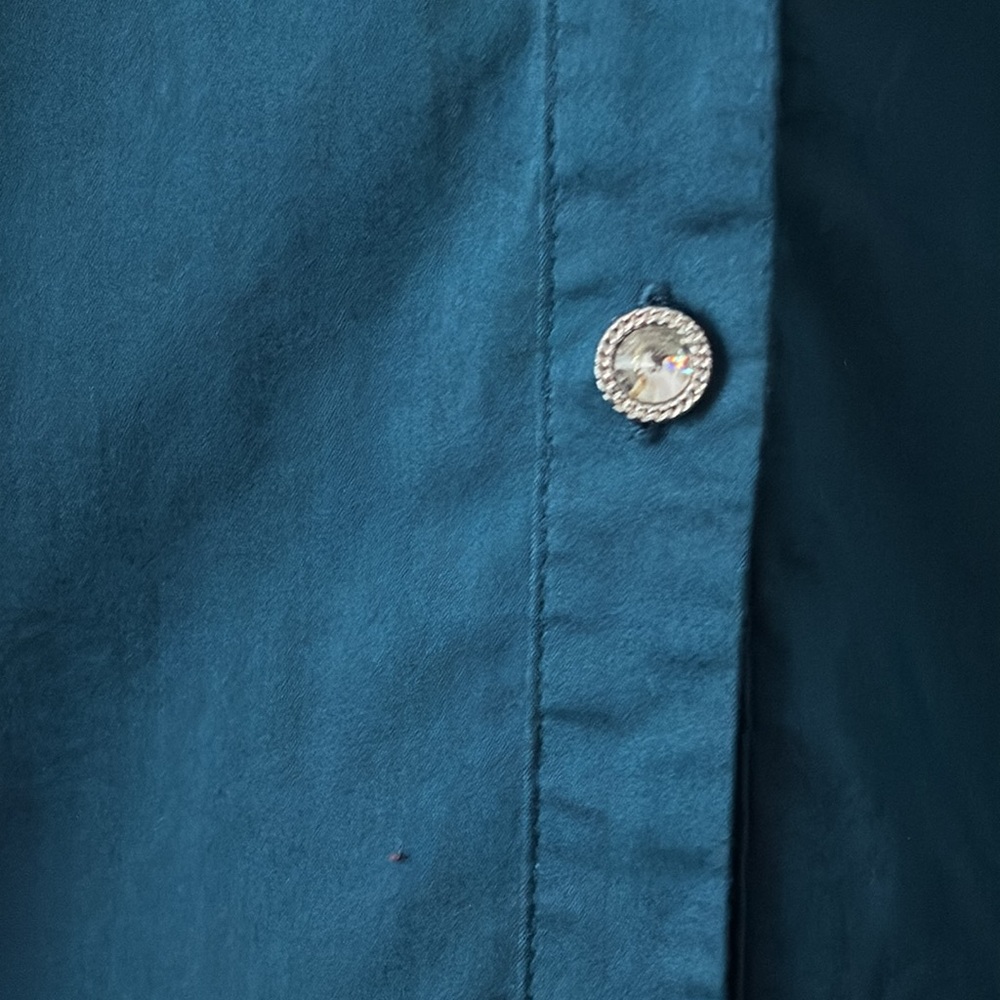 Teal Long Sleeve Blouse XXL Rhinestone Buttons Office Chic Minimalist Workwear - Picture 9 of 15